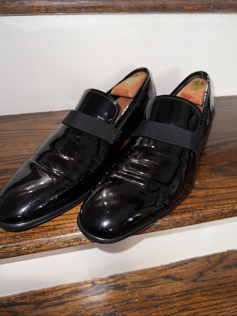 Salvatore Ferragamo Black Patent Leather Slip-On Loafers